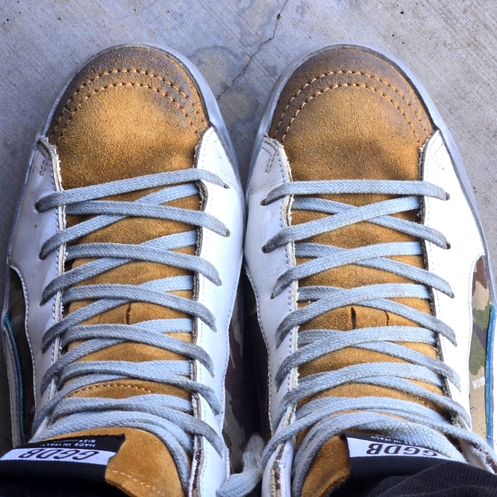 Men Golden Goose Camo and Suede High-Top Sneakers